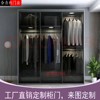 黑色钢化透明玻璃门衣柜推拉门茶色壁柜门定制极窄简移门衣橱滑动