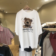 大码韩版2023春夏卡通可爱小熊，中长款宽松纯棉短袖，t恤男女潮上衣
