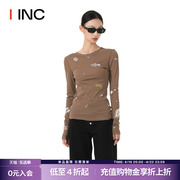 IMMI设计师品牌 IINC 23AW印花紧身长袖短款套头针织毛衣女
