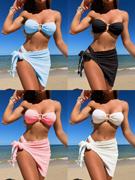 三件套抹胸分体泳衣沙滩bikini纯色游泳装泳池女式气质性感比基尼