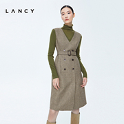lancy朗姿无袖格纹羊毛，连衣裙2022冬季收腰显瘦高级感裙子女