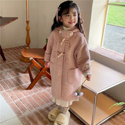 韩版2023童装双面羊绒，大衣女童冬装衣服，中长款女宝宝时尚外套