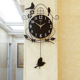钟表挂钟客厅创意小鸟个性，现代装饰挂表简约大气，摇摆静音夜光时钟
