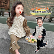 女童国风青花瓷套装2024春季洋气时髦儿童装女宝宝甜美两件套