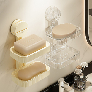吸盘肥皂盒壁挂式免打孔双层沥水香皂盒家用浴室卫生间香皂置物架
