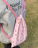 大容量收纳袋背包粉色小熊抽绳双肩包学院(包学院)风，少女心高颜值学生书包