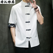 亚麻衬衫男短袖中国风改良汉服中式复古唐装半袖上衣夏季棉麻衬衣