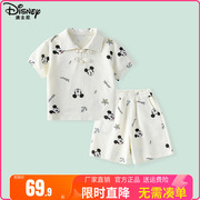 迪士尼童装儿童中国风短袖套装男童米奇夏季运动服两件套女童唐装