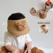 儿童草帽0-1岁婴儿帽ins韩国夏季防晒宝宝可折叠空顶遮阳透气小熊
