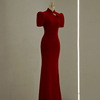 旗袍敬酒服中式红色结婚晚礼服，裙女订婚长款高级感出阁宴2024