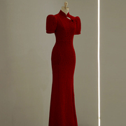 旗袍敬酒服中式红色结婚晚礼服裙女订婚长款高级感出阁宴2024