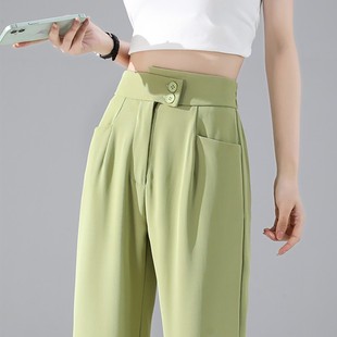牛油果绿九分雪纺哈伦西裤绿色2024夏季西装女裤今年流行夏天裤子
