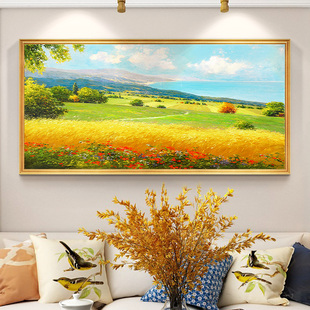 手绘油画现代客厅装饰画简欧式沙发背景墙壁画风景，画美式田园挂画