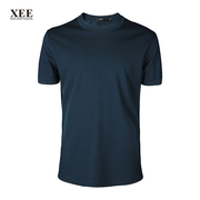XEE商场同款  夏季混纺湖蓝色简约T恤圆领纯色短袖