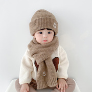 宝宝帽子围巾两件套装秋冬季牛绒婴儿毛线帽男女童针织帽儿童冬帽