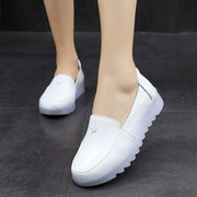 平底护士鞋牛筋底白色工作鞋2021夏秋季女鞋单鞋大码小白鞋牛皮鞋
