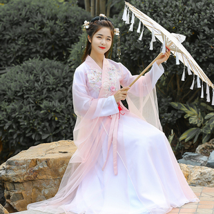 古装女仙女飘逸中国风套装樱花，超仙气汉服，表演古筝演出服装套装夏