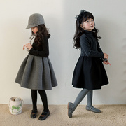 18秋冬季女童装韩版拼接蓬蓬，长袖连衣裙中大儿童空气棉俏皮娃娃裙