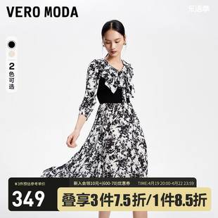 Vero Moda连衣裙2023秋冬优雅气质时尚百搭甜美七分袖印花