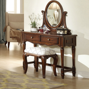 美式梳妆台卧室全实木，飘窗化妆桌，小户型欧式迷你梳妆台镜子0.95米