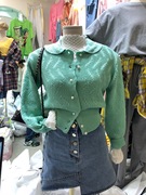 韩国东大门时尚珍珠扣复古短款高腰显瘦娃娃，领毛衣开衫外套5290