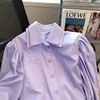 紫色双层领衬衫外套女2024年大码轻奢韩系高级感短款洋气上衣