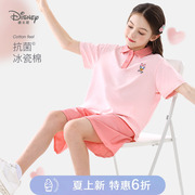 迪士尼女童夏季套装纯棉，洋气短袖短裤，儿童polo衫运动两件套