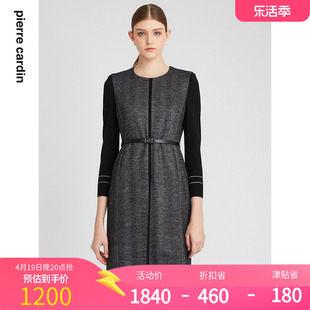 商场同款皮尔卡丹女装冬季灰黑色，拼接羊毛连衣裙p2411e2882h4