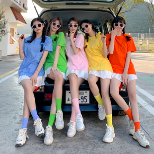 韩版青春彩虹系糖果短袖闺蜜装姐妹聚会甜美拍照t恤搞怪伴娘服
