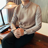 男士假两件衬衫领时尚毛衣，秋冬季韩版潮流刺绣修身加绒条纹针织衫