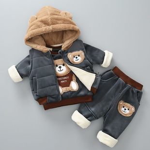 儿童宝宝冬装加绒婴幼儿，冬季套装帅气洋气，男童加厚男宝三件套