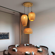 日式餐厅吊灯三头创意个性竹编灯现代中式禅意饭店茶室书房装饰灯