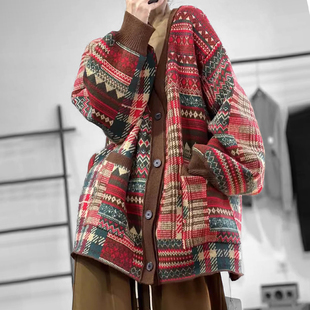 pasinoe香港冬季文艺时尚，复古气质提花，毛衣宽松通勤百搭外套