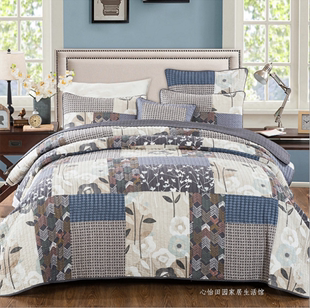 外贸美式双面纯棉拼布绗缝被三件套高档床盖欧式四季通用床单