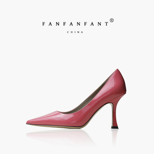 fanfanfant 优雅lisa90 高级玫粉色牛漆皮 工作鞋 尖头舒适高跟鞋