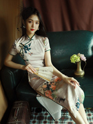 印花旗袍夏季年轻款少女复古中国风新式改良版时尚修身连衣裙长款