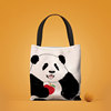 熊猫包包帆布袋拉链，款大容量单肩休闲包大熊猫花花，原创手绘帆布包