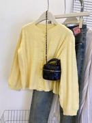 奶黄色毛针织(毛针织，)开衫女设计感春秋糯鹅黄色麻花上衣法式毛衣外套
