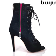 burju-Rude Boy玫红系带高跟爵士舞靴，heels拉丁Salsa高跟舞靴