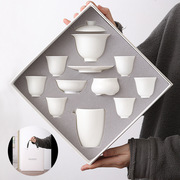 现代新中式样板间白瓷家用羊脂玉瓷盖碗茶杯整套功夫茶具礼盒套装