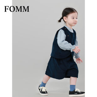 fomm秋季韩版女童灯芯绒套装儿童，纯色条绒气质，马甲中裤幼儿园穿搭
