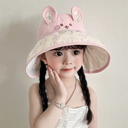 夏日儿童空顶帽大沿女孩遮阳帽子春夏季可爱小兔子宝宝盆帽防晒帽
