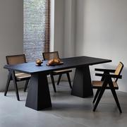 侘寂风炭化白蜡木餐桌椅黑色大板实木茶桌创意泡茶台设计师工作台