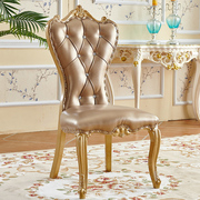 欧式餐椅全实木皮椅餐椅香槟金黄色双面雕花家用餐椅酒店椅书桌椅