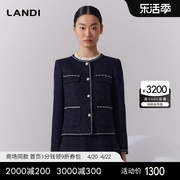 商场同款landi藏蓝圆领，通勤小香风短外套，女上衣2023冬装