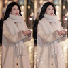 速发2023冬季韩系白色毛呢外套女高级感小个子中长版双面羊绒呢子