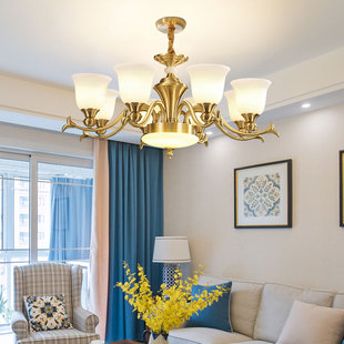 美式全铜吊灯别墅客厅餐厅卧室，家用现代简约复古高端欧式奢华灯具