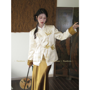 山卿也yamakawa「自有仙风，」新中式醋酸竹子刺绣香槟色西装外套
