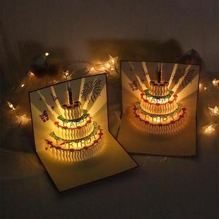 圣诞手工生日蛋糕音乐灯光立体贺卡纸雕创意礼物祝福留言卡送朋友