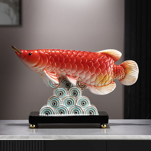 红龙鱼家居客厅电视柜摆件 高颜值龙鱼缸老板办公桌面搭配装饰品